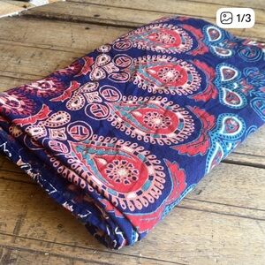 Bohemian Paisley Tapestry Wall Hanging - Navy with Coral Accents